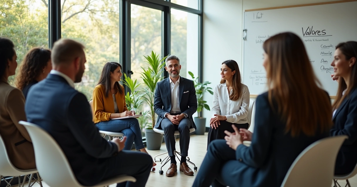 Líder de equipe incentivando uma roda de conversa 