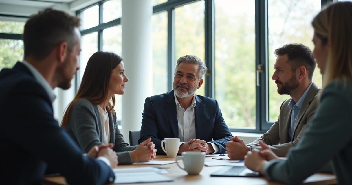 Líder demonstrando escuta ativa em reunião com equipe 