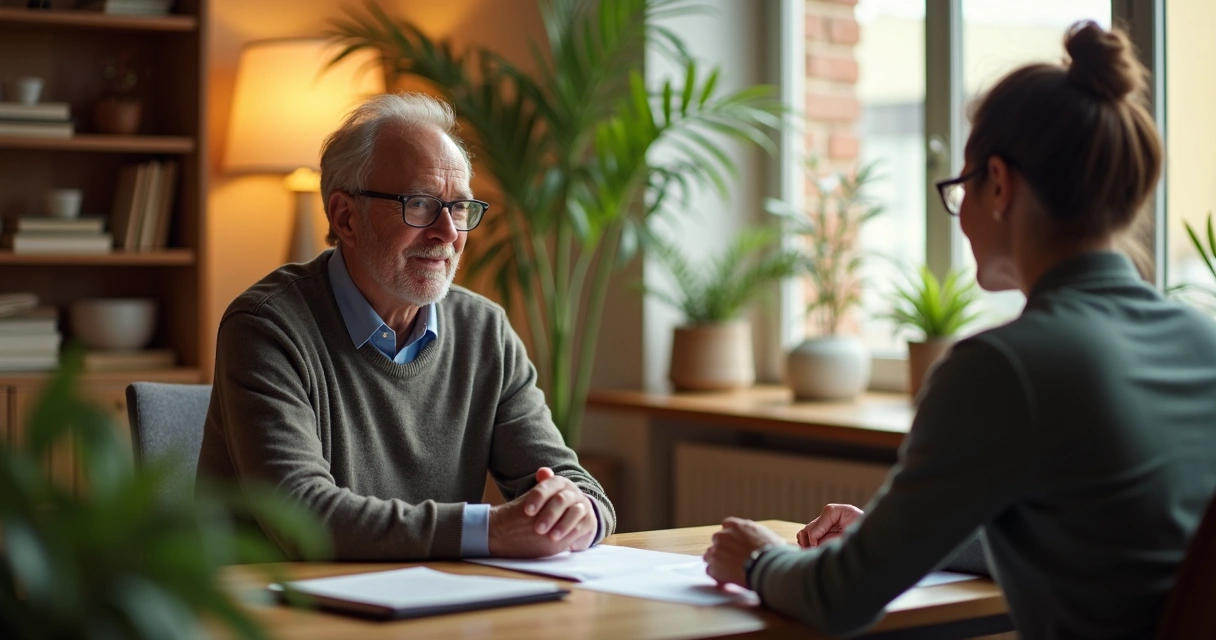Gestor ouvindo atentamente colaborador, ambiente de trabalho acolhedor