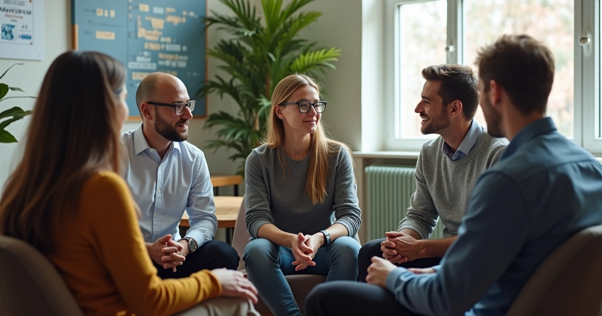 Líder escutando equipe em roda de conversa 