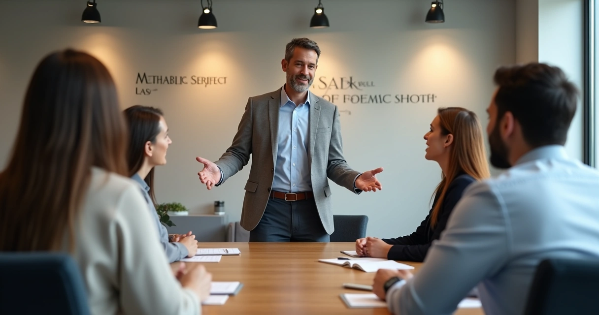 Líder conduzindo equipe com empatia em reunião 