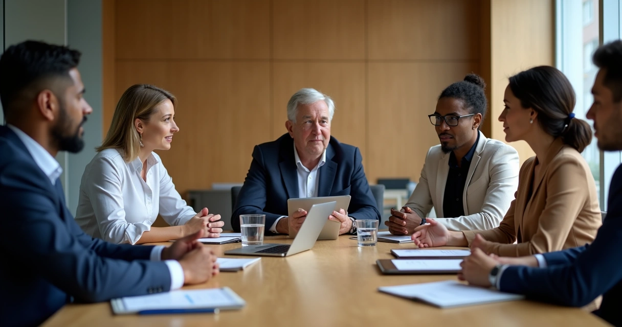 Líder em reunião ouvindo equipe com atenção