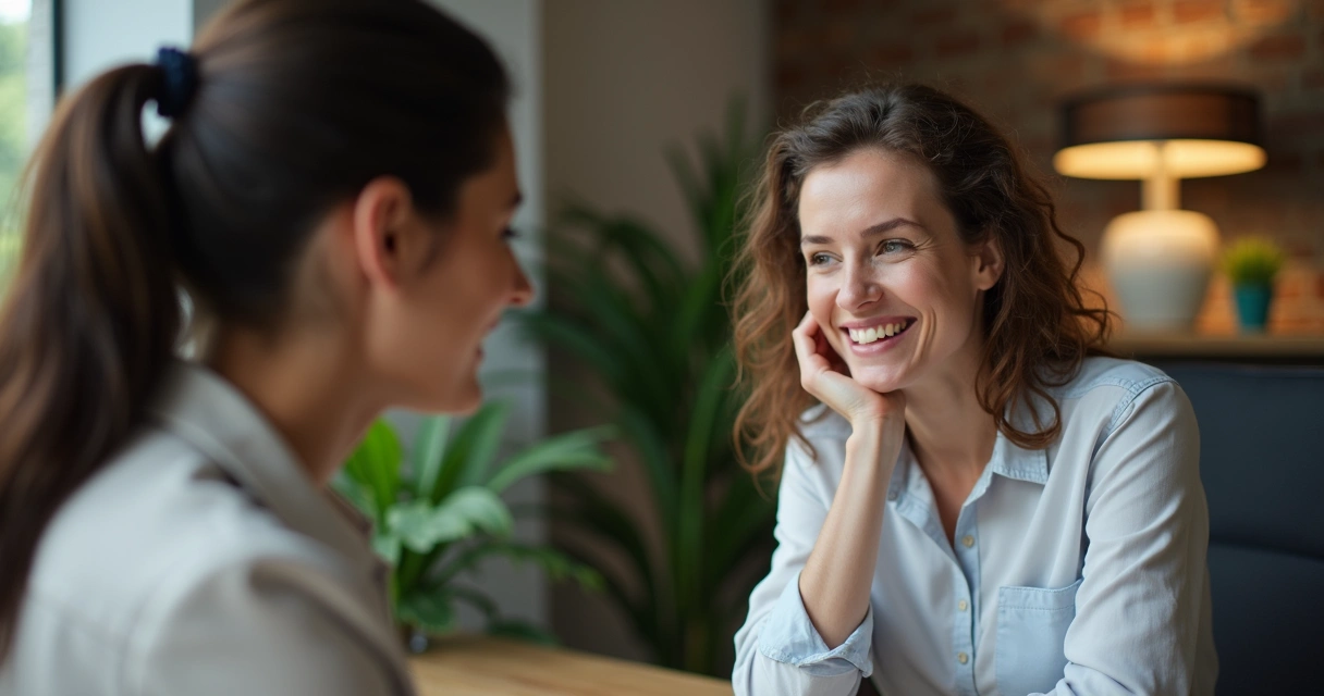 Líder escutando colaborador em conversa empática e humanizada na empresa. 