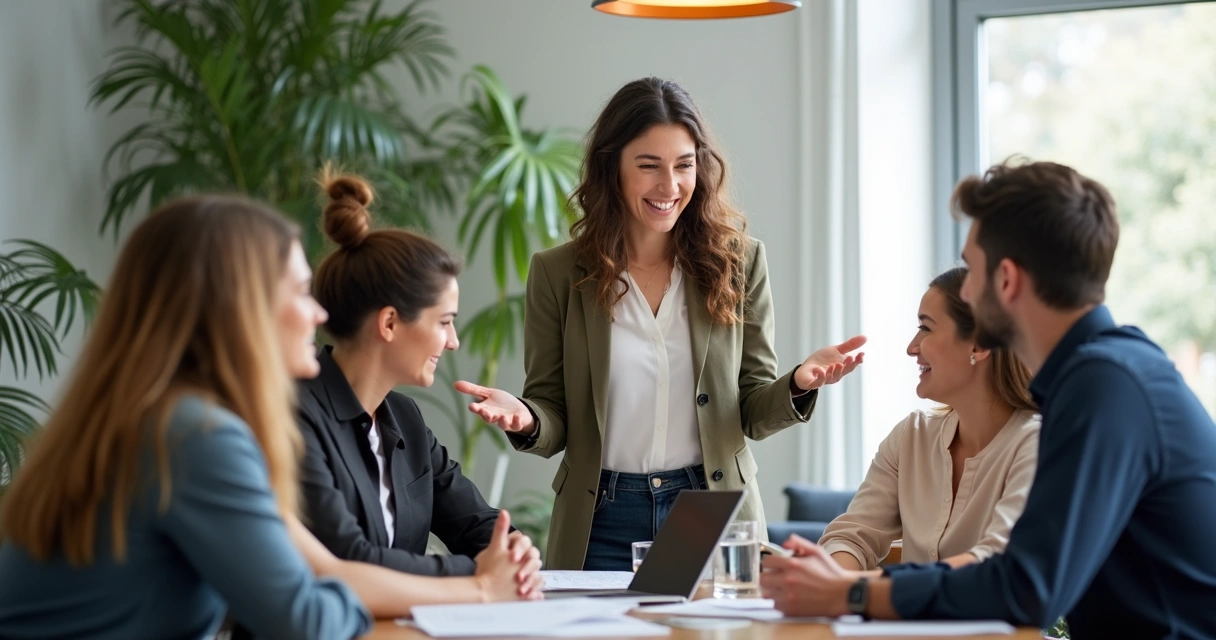 Líder fazendo reunião empática com equipe atenta