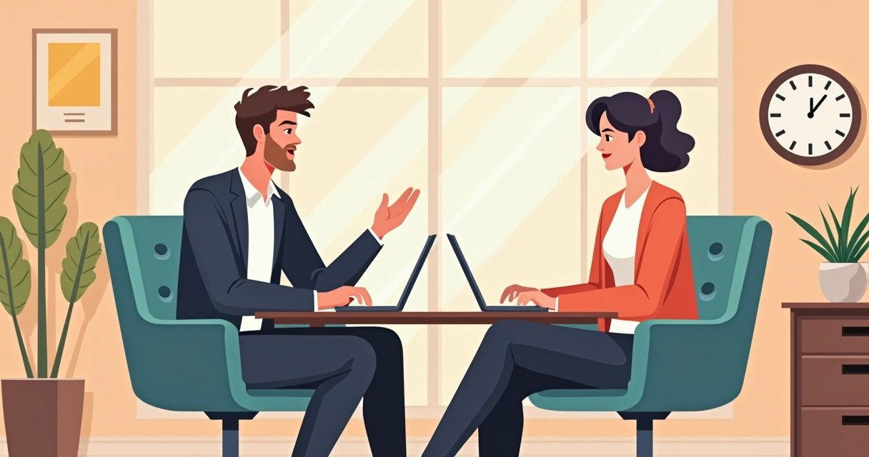 Líder conversando de forma empática com colaborador em sala moderna