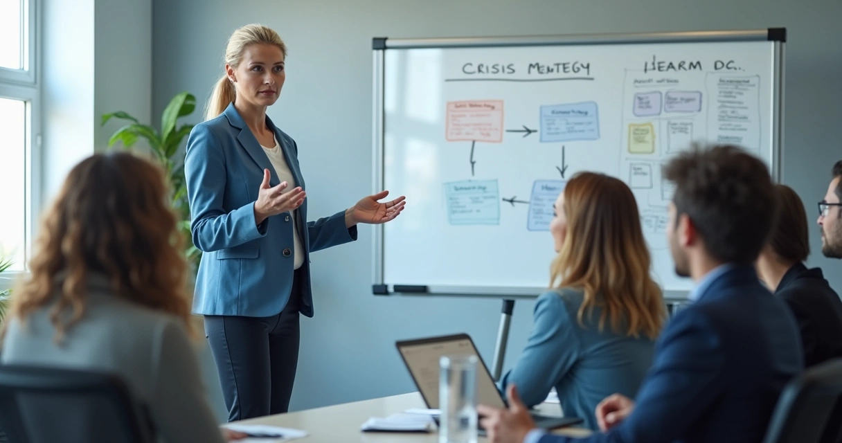 Líder de equipe fala com colaboradores de forma empática durante uma crise organizacional