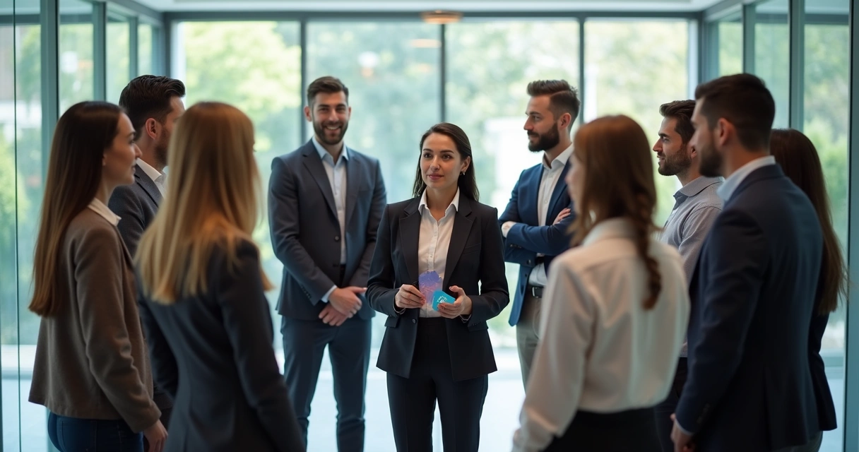 Líder facilitando dinâmica em círculo com equipe 
