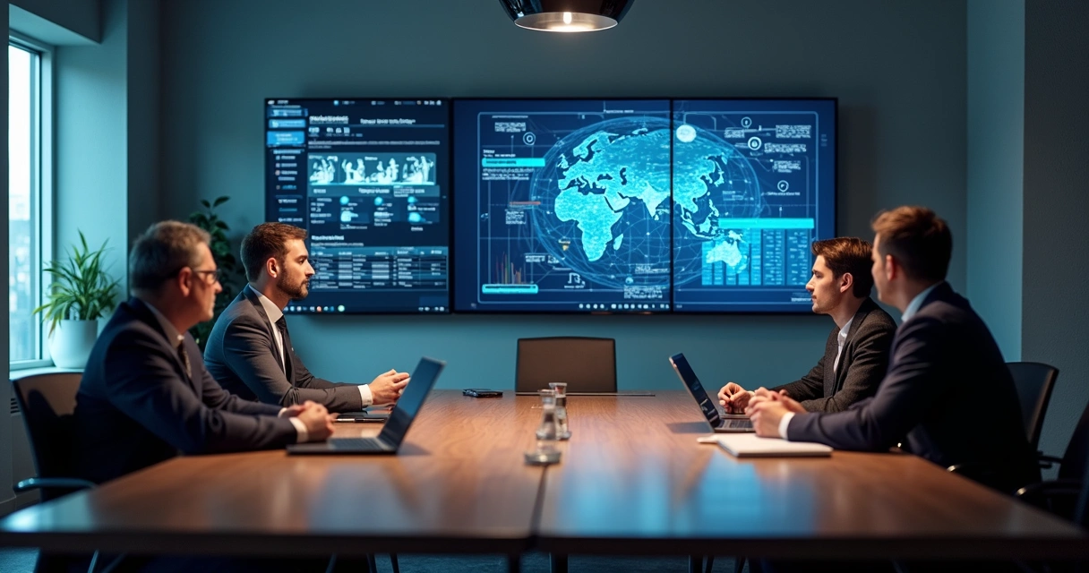 Gestor liderando equipe durante projeto de IA 