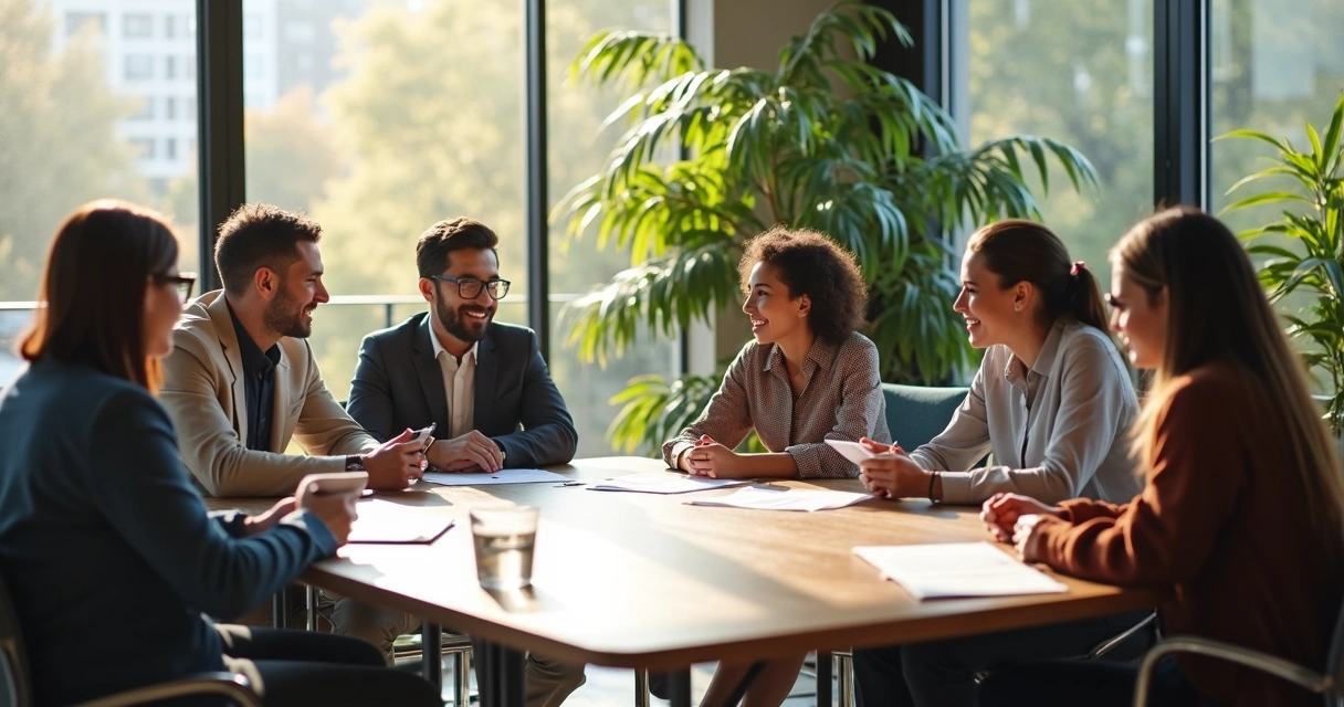 Equipe multicultural trabalhando em conjunto em uma mesa de reunião 