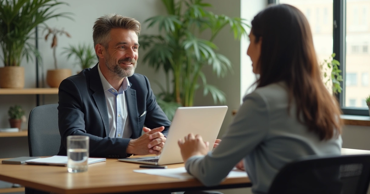 Líder ouvindo equipe em conversa individual no escritório 