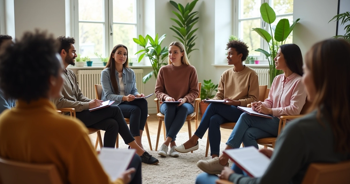 Líder em roda de conversa com grupo comunitário 