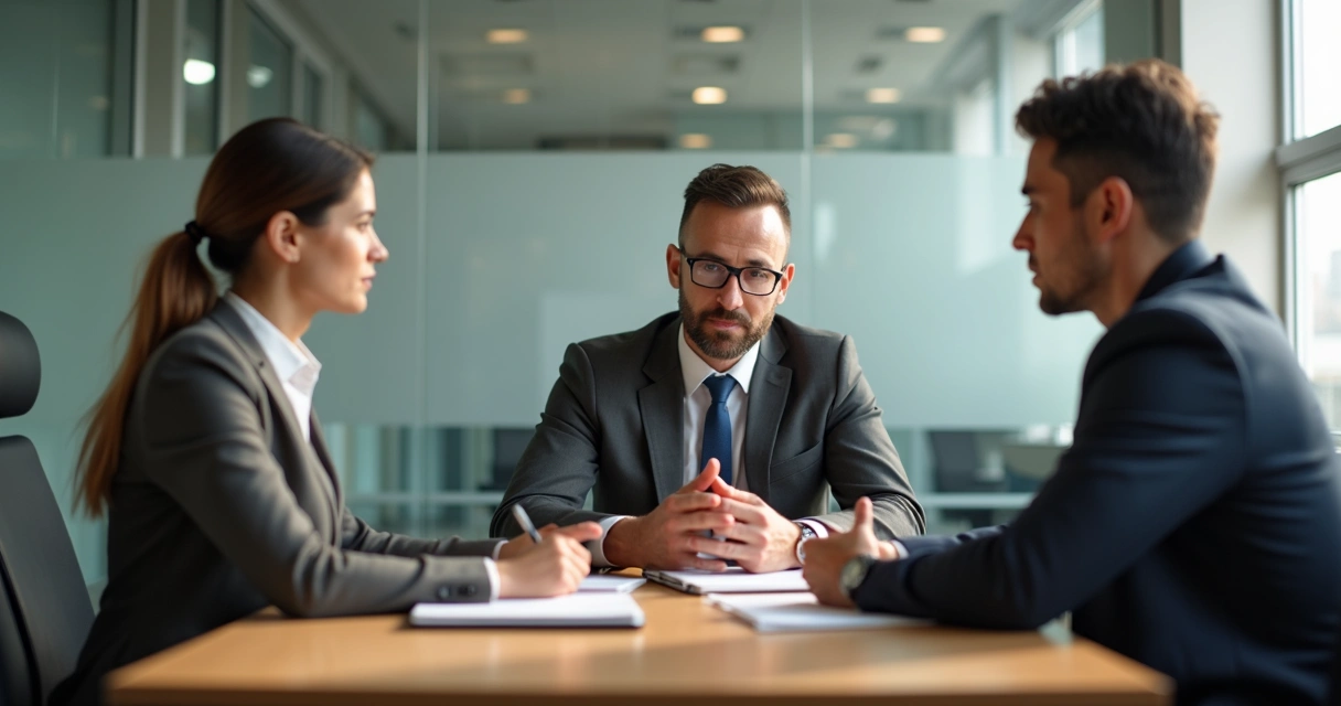 Liderança ouvindo equipe em conversa reservada no escritório