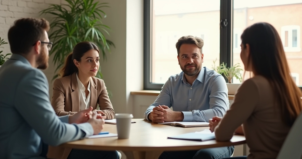 Liderança ouvindo equipe em conversa de alinhamento