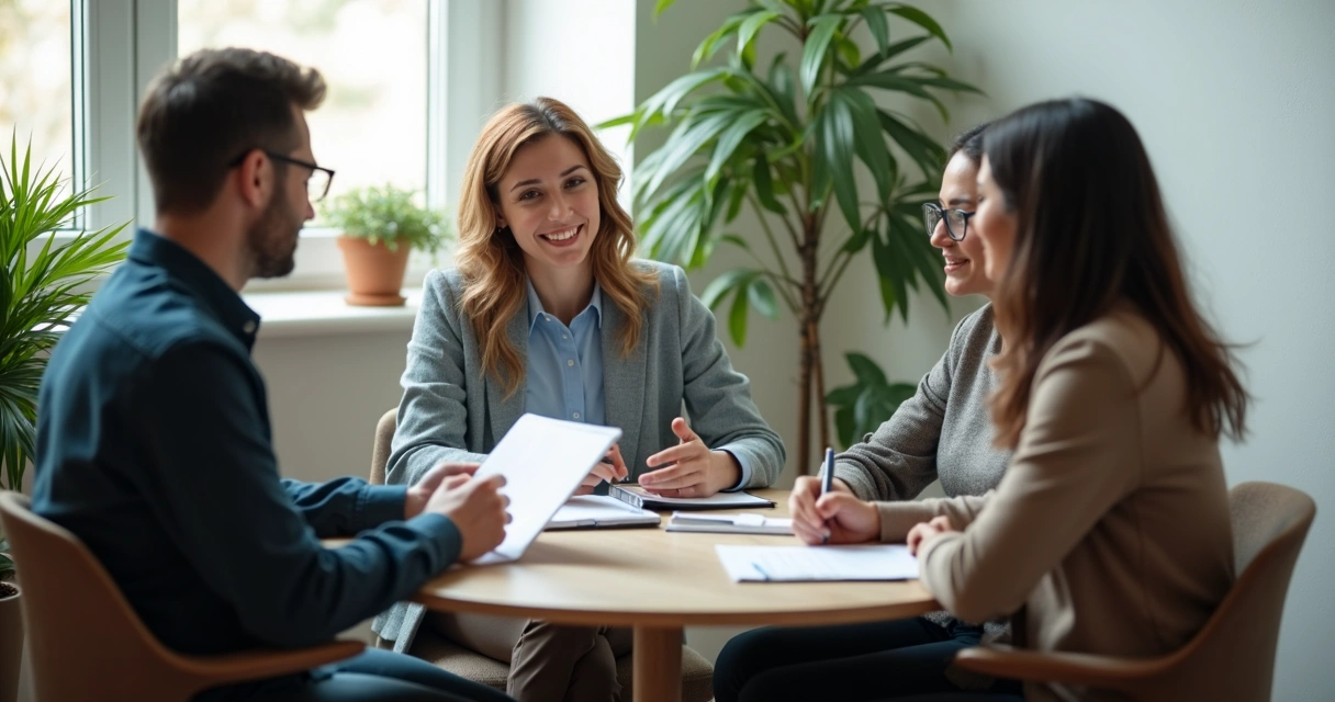 Liderança conversando com equipe em ambiente de trabalho