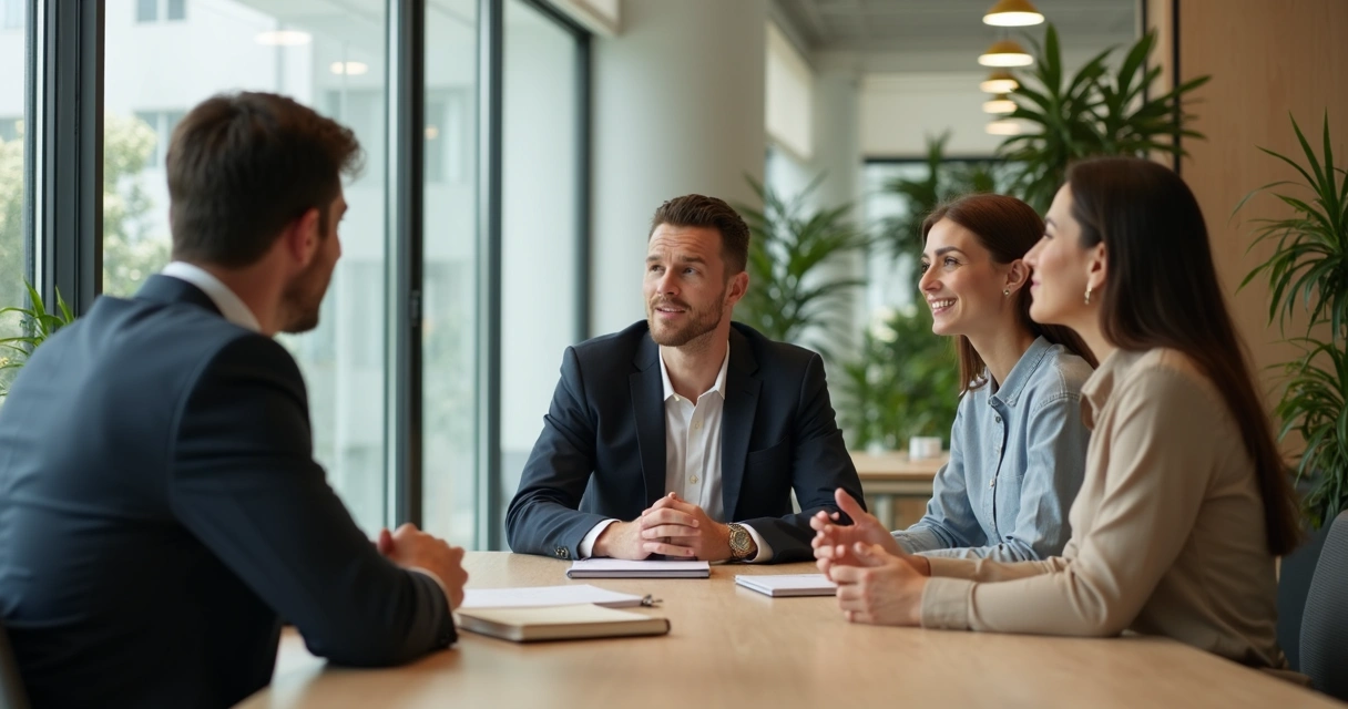 Líder escutando equipe em conversa aberta no escritório