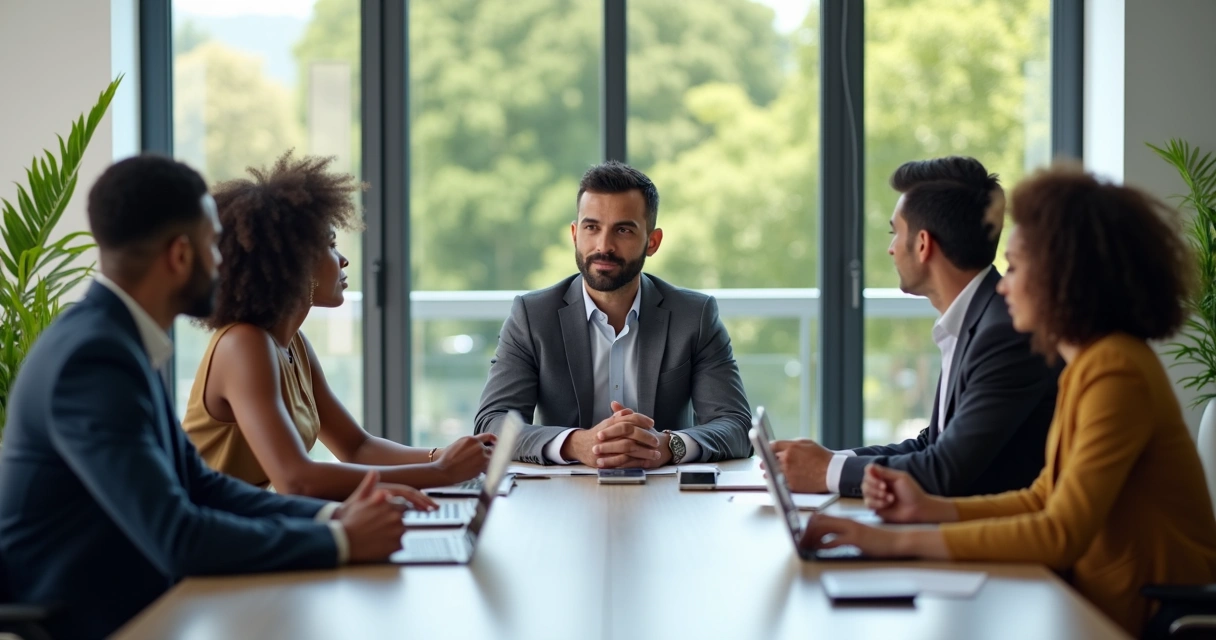 Reunião de equipe com líder ouvindo feedback de colaborador 