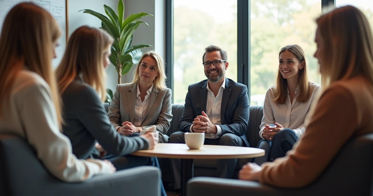Líder ouvindo sua equipe em momento descontraído