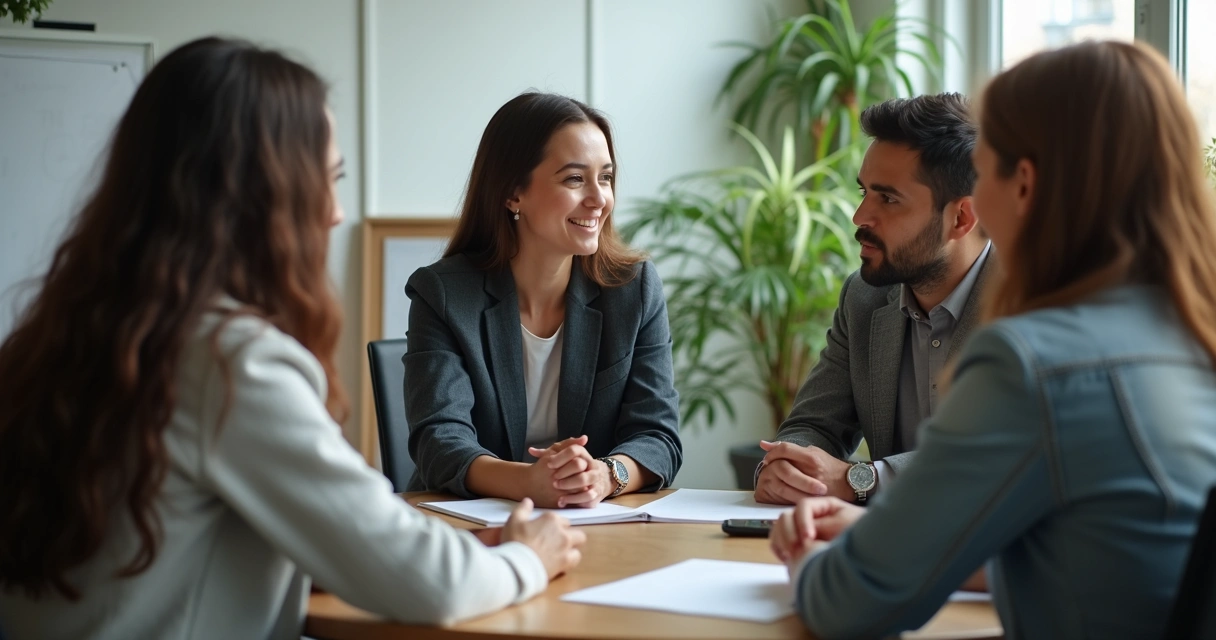 Líder escutando com atenção equipe sentada em círculo 