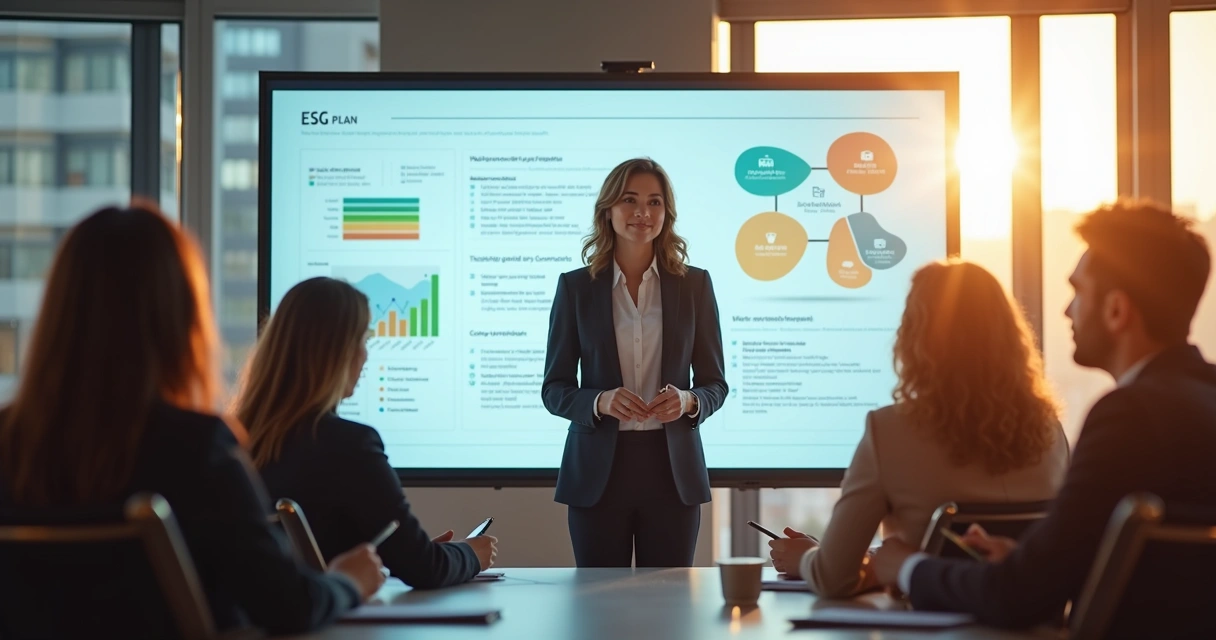 Líder de equipe falando sobre ESG em treinamento 