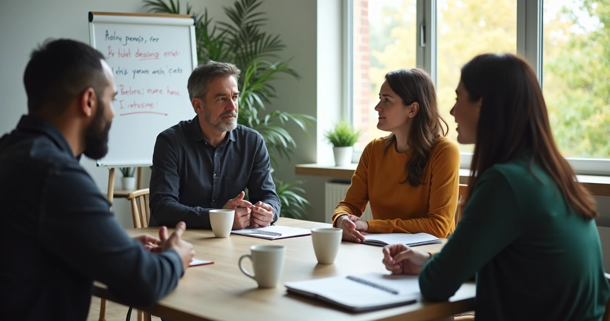 Liderança escutando equipe em ambiente de confiança