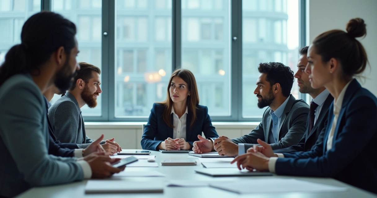Grupo de pessoas em reunião de liderança ética 