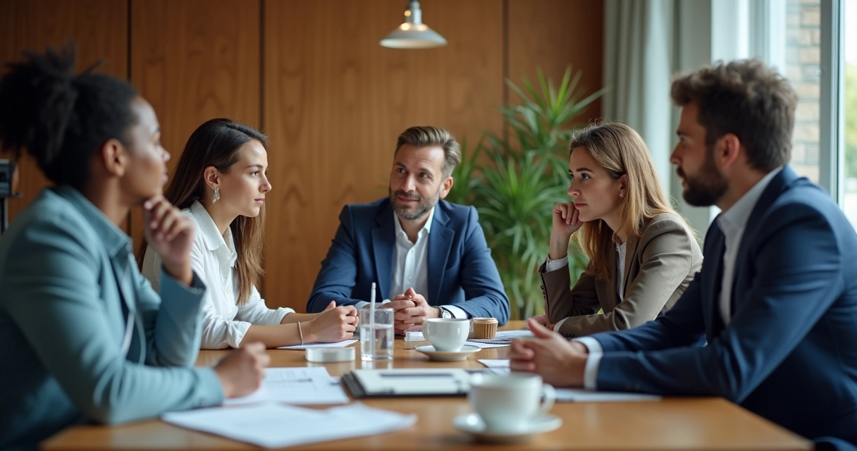 Reunião de equipe com líder ouvindo atento aos membros 