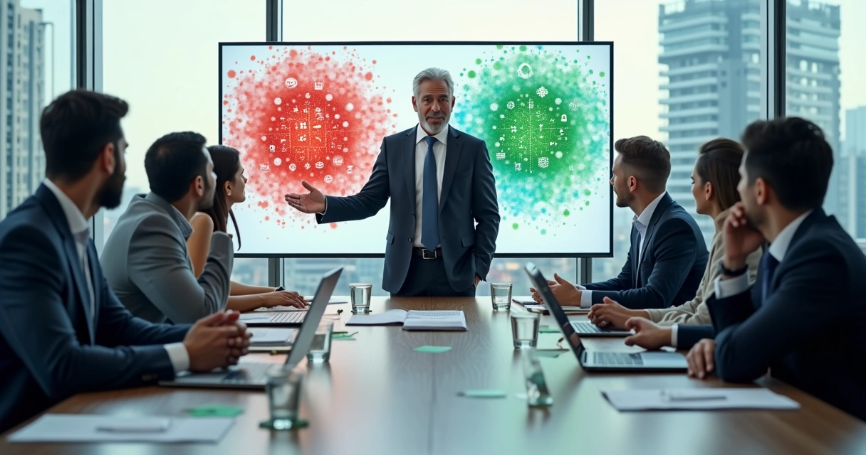 Liderança discutindo ética em reunião executiva 