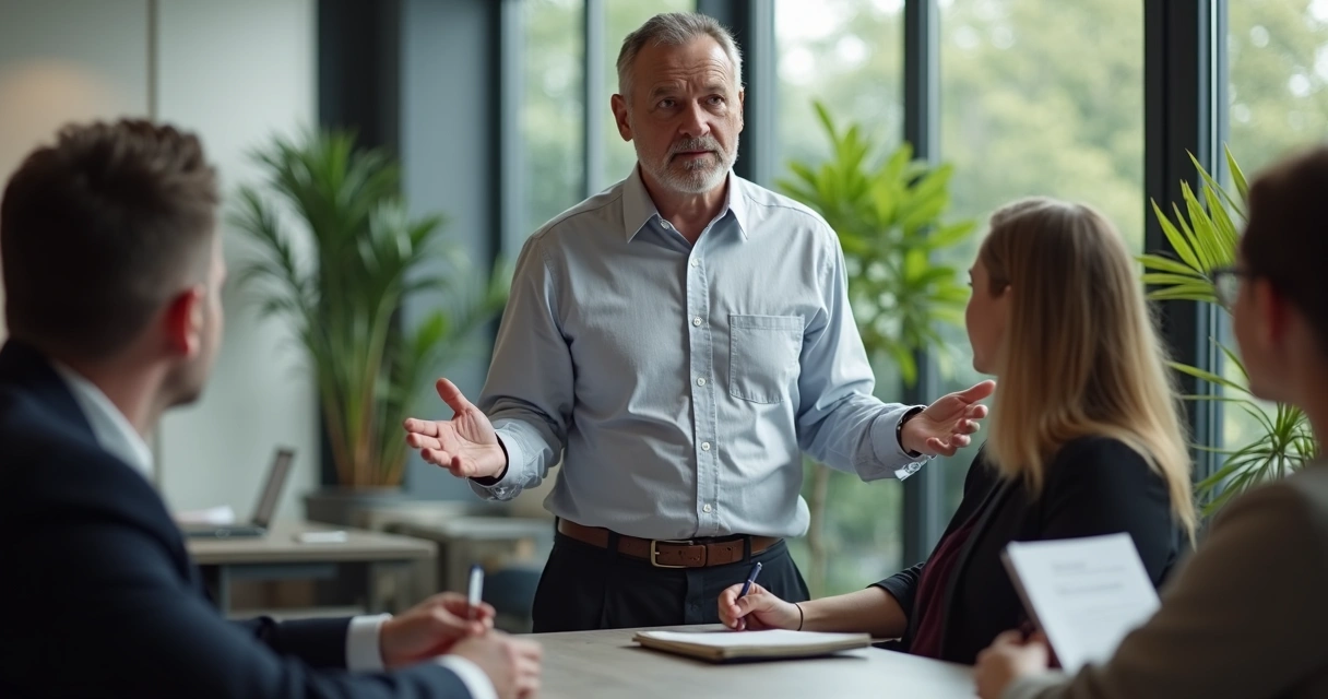 Gestor exemplificando autonomia emocional para equipe. 