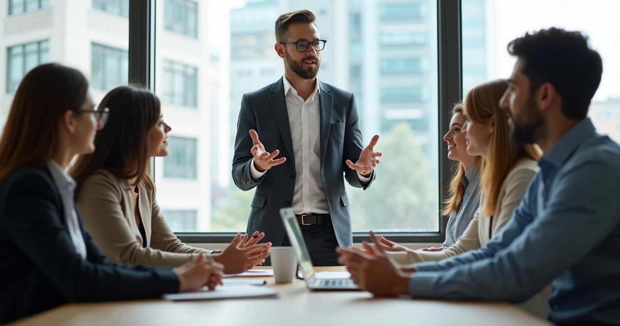Líder conversando com equipe de forma ética e inspiradora 