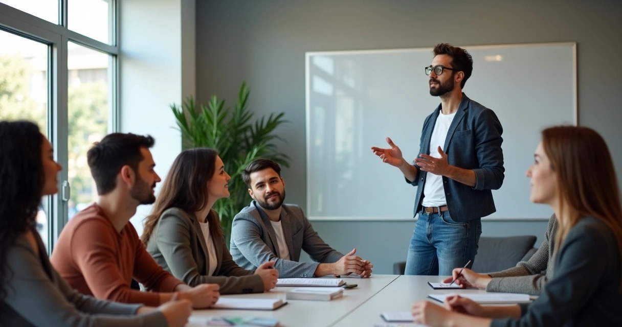 Líder mostrando postura ética, equipe observando atenta