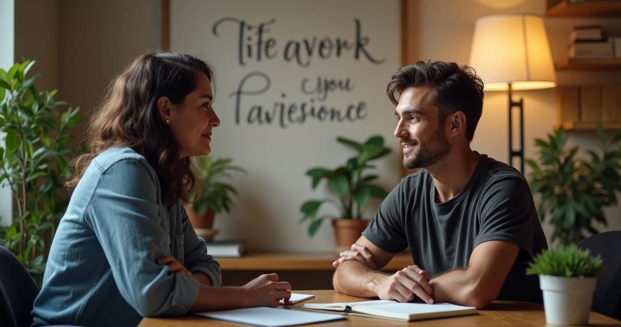 Líder escutando atentamente membro da equipe em ambiente amistoso