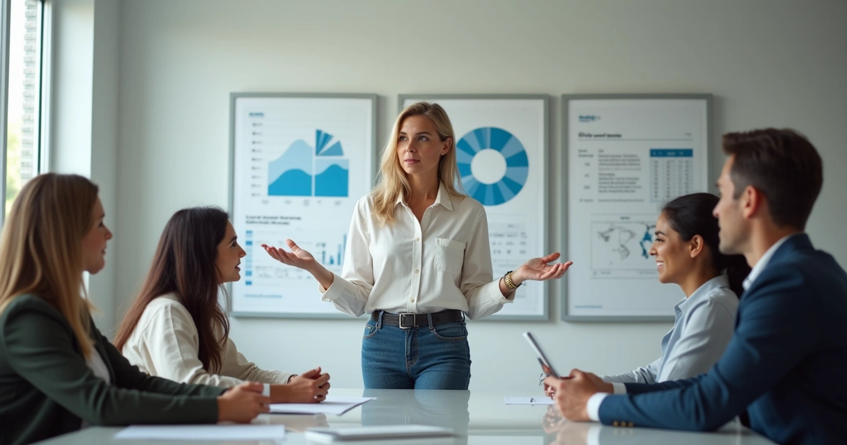 Líder feminina conduzindo reunião de equipe de diferentes idades