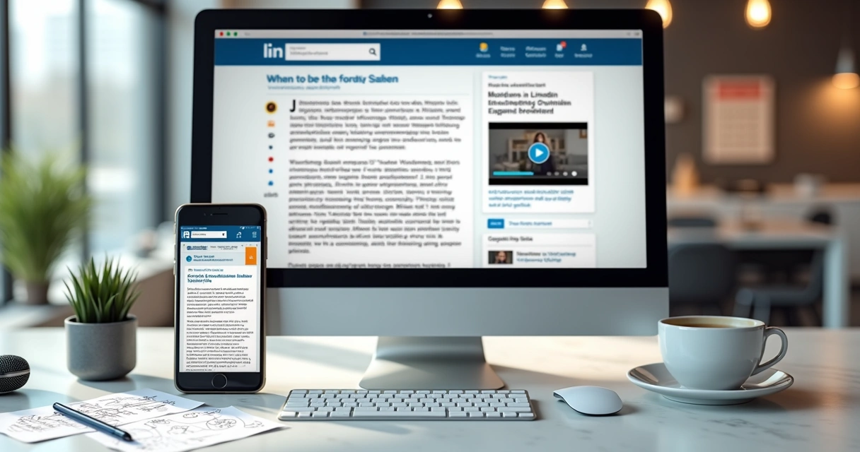 Colagem de computador com texto, smartphone com vídeo, microfone e papéis, sugerindo formatos variados de conteúdo 
