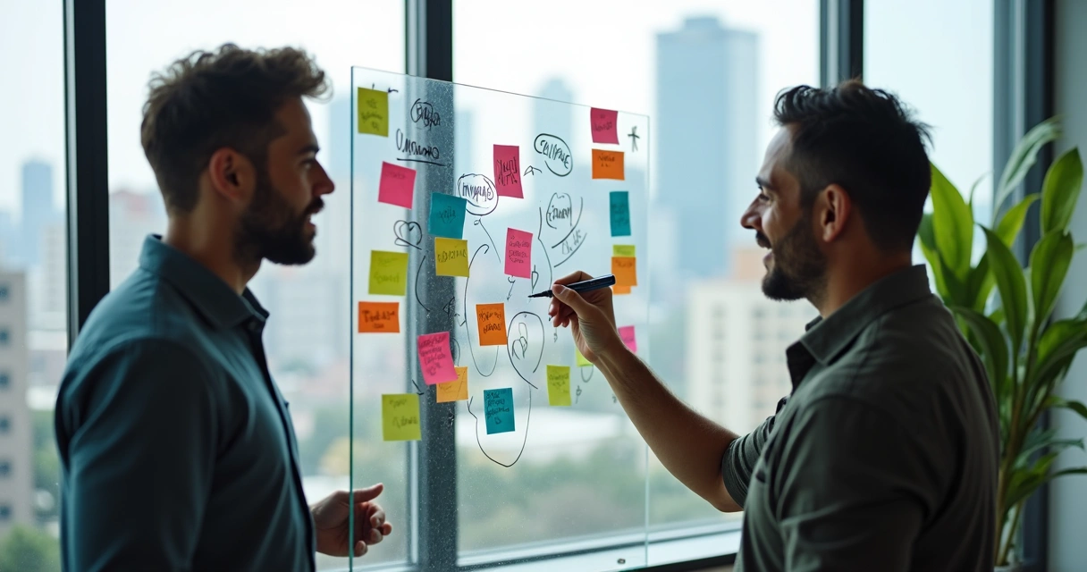 Dois fundadores de startup em reunião de liderança 