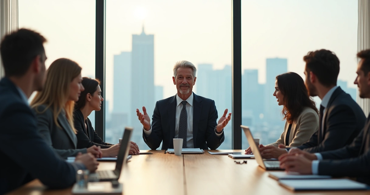Líder em reunião com equipe gerindo emoções com postura calma 