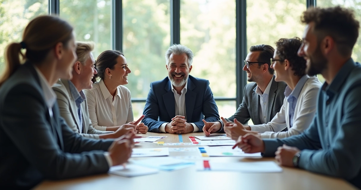 Equipe multicultural em reunião interagindo com líder