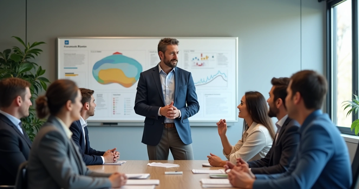 Líder ouvindo equipe em reunião no escritório 