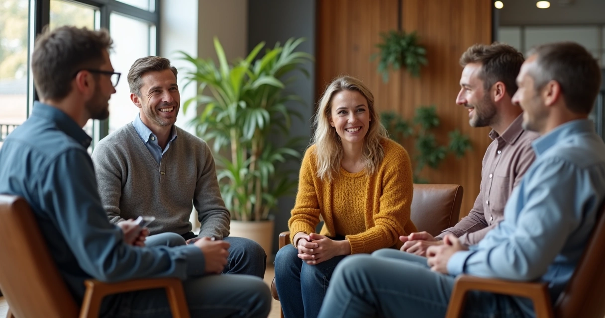 Grupo de pessoas sentados em círculo conversando de forma aberta