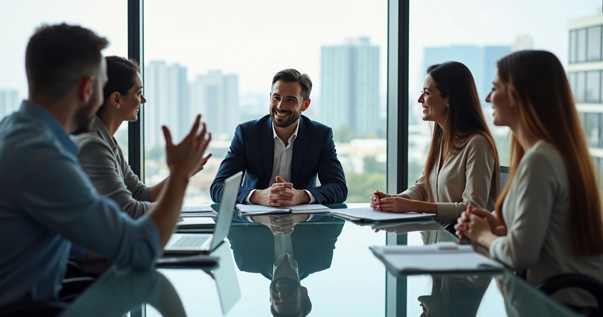 Reunião de equipe com liderança humanizada