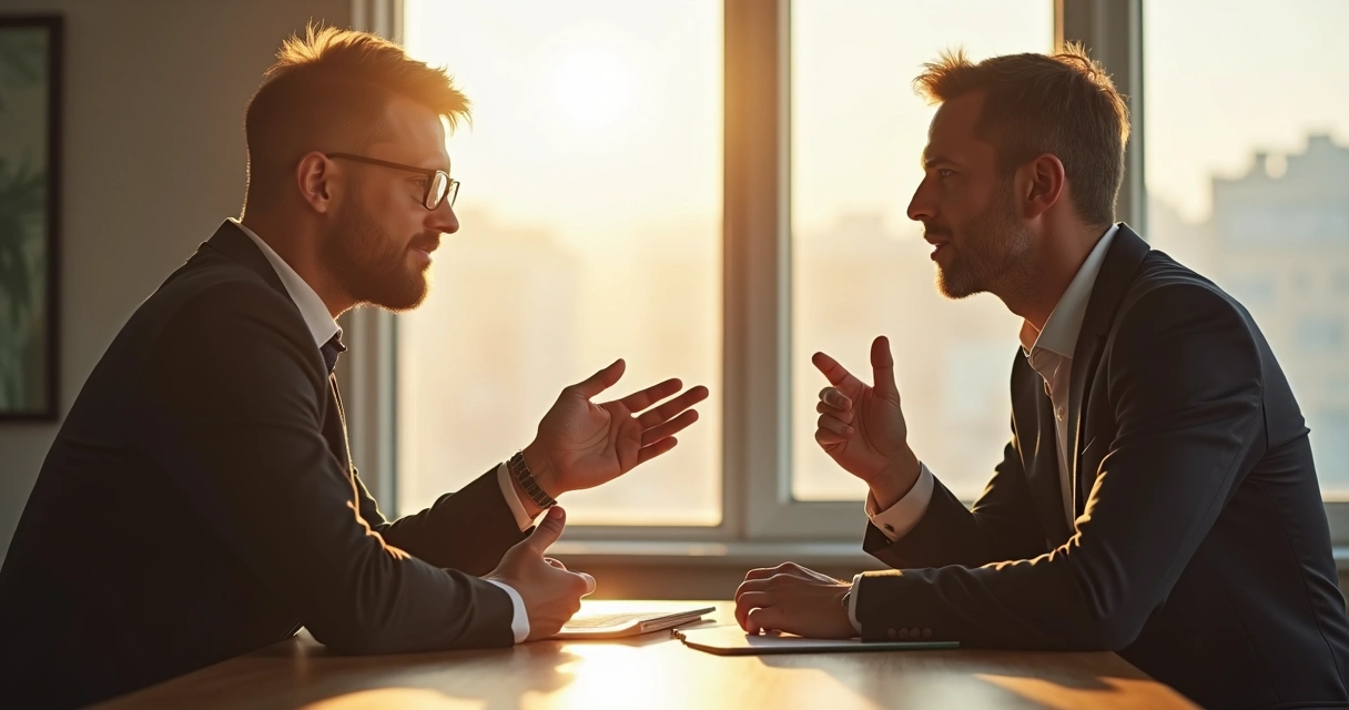 Líder praticando escuta ativa com colega, valorizando soft skills 