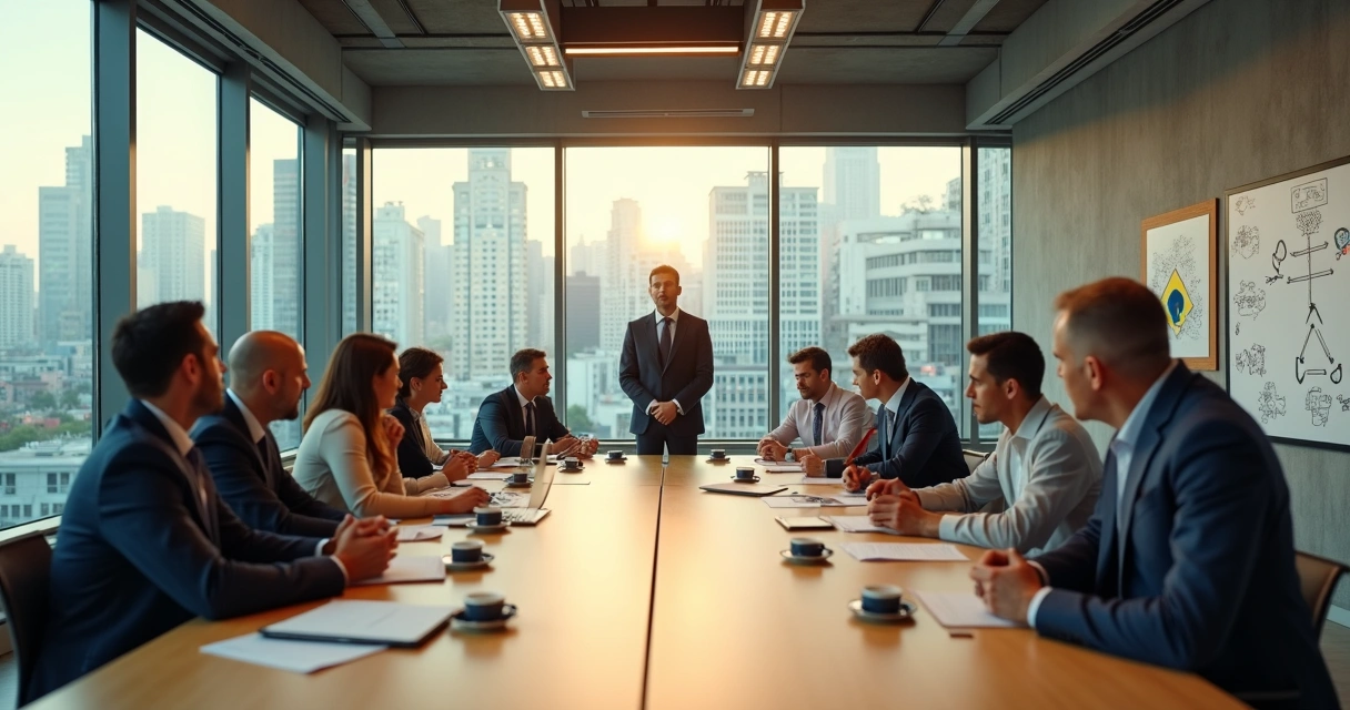 Equipe corporativa brasileira dividida entre colaboração e conflito em sala de reunião 