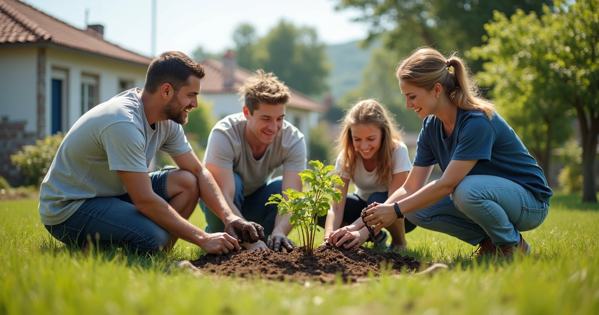 Equipe empresarial participando de ação social em comunidade 