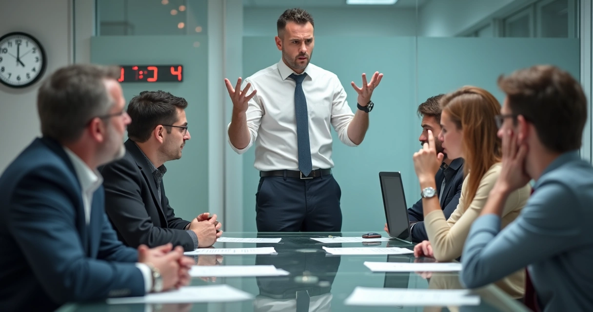 Equipe de escritório em reunião tensa