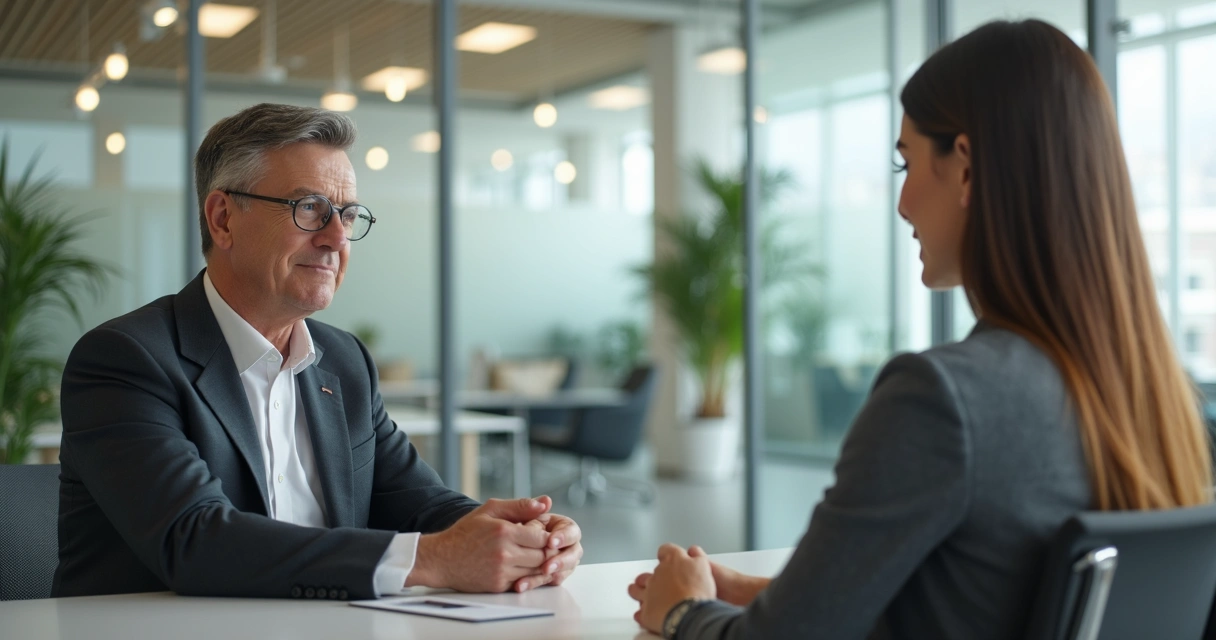 Líder escutando colaborador em ambiente aberto 