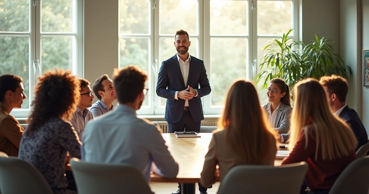 Líder apoiando equipe multicultural em círculo de conversa 