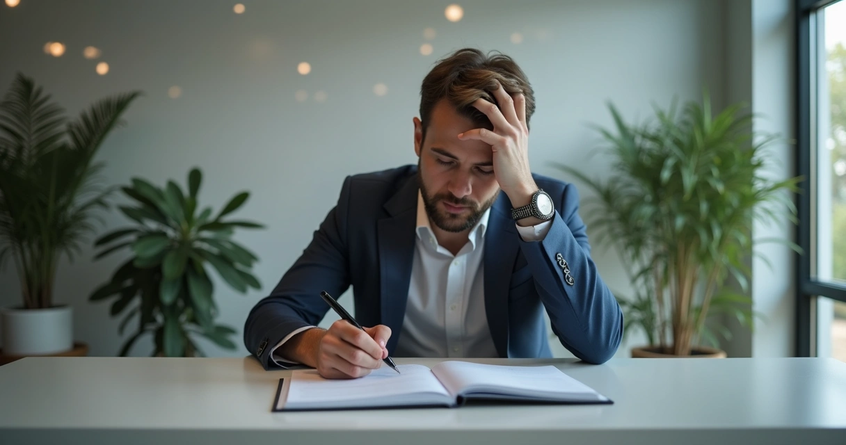 Pessoa sentada sozinha refletindo em um ambiente de trabalho moderno 