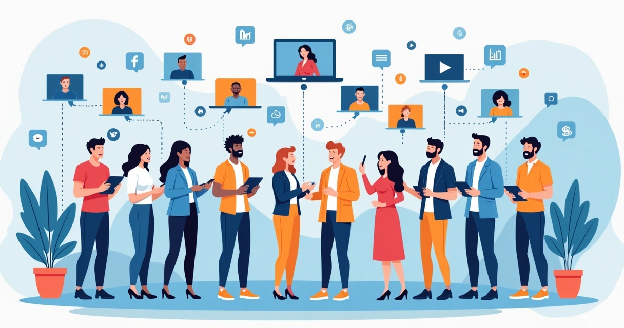 Lideranças profissionais e microinfluenciadores promovendo conteúdo para um grupo atento