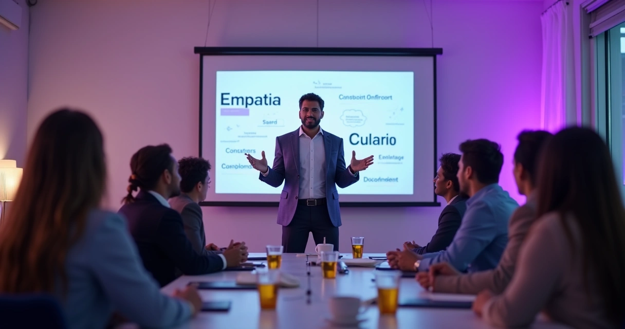 Líder inspira equipe atendimento em reunião 