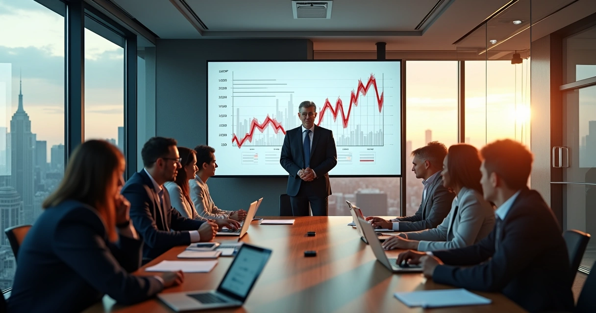 Líder em reunião mantendo postura íntegra durante crise empresarial 