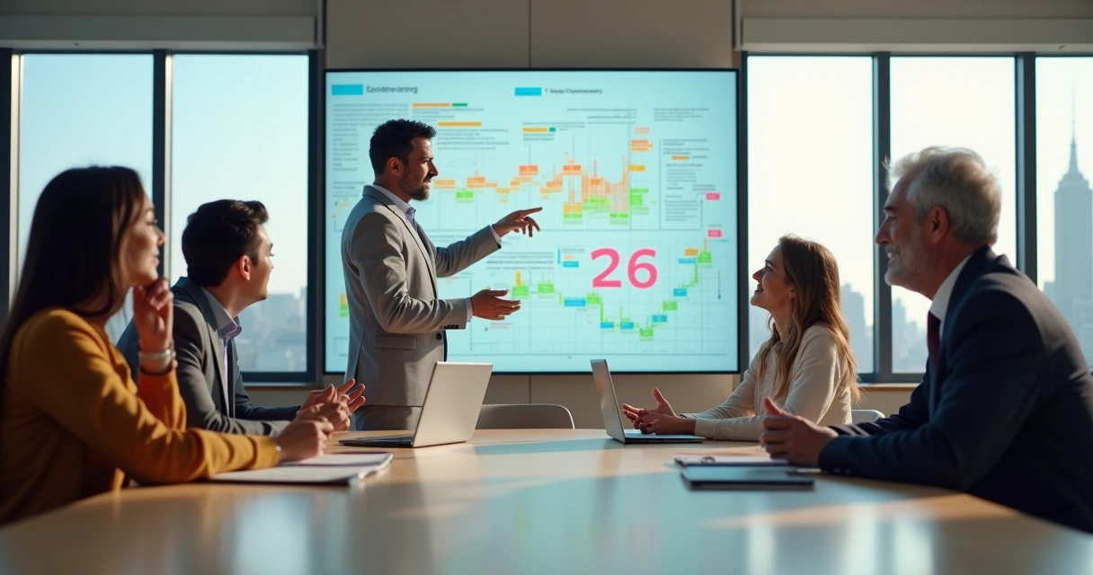 Líderes de diferentes idades em reunião colaborativa em escritório moderno 